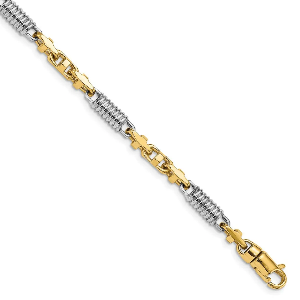 4.6mm 14K Two Tone Gold Fancy Barrel Link Chain Bracelet, 8.75 Inch