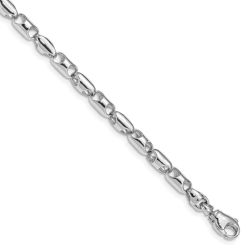 4mm 14K White Gold Fancy Barrel Link Chain Bracelet