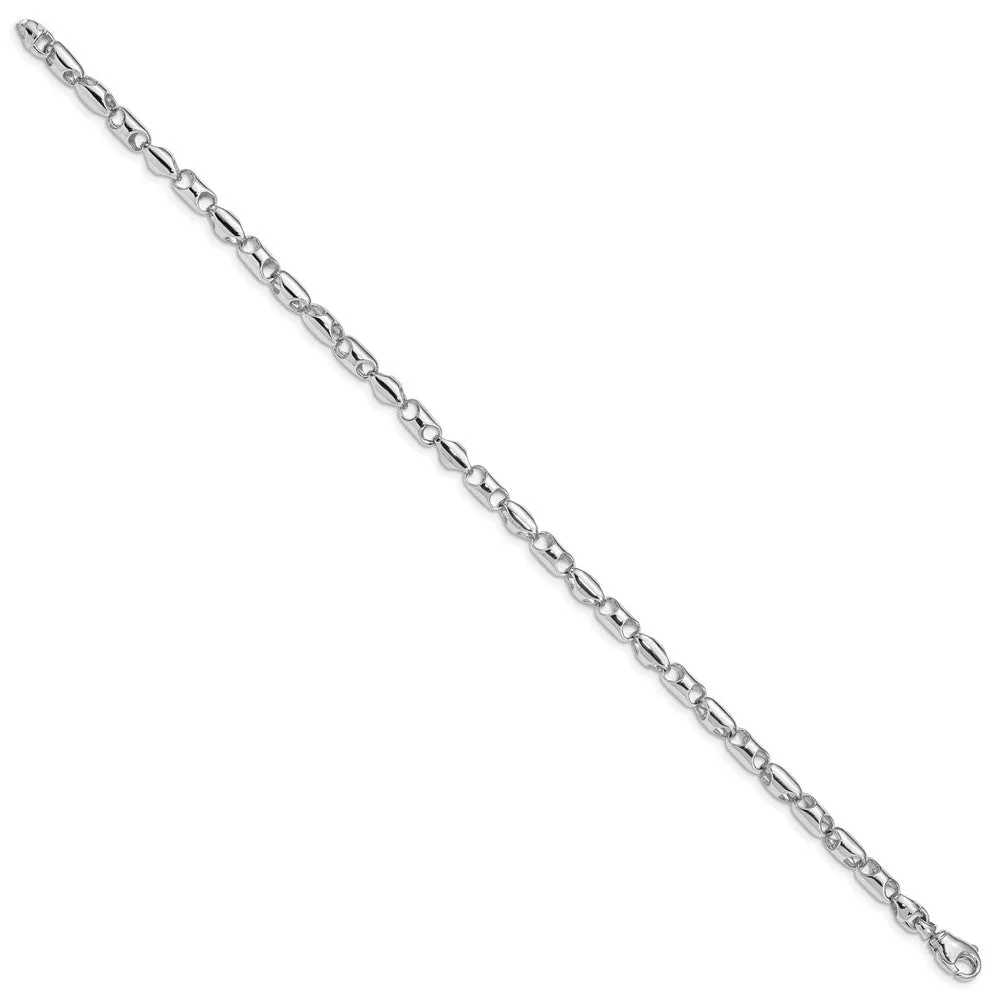 4mm 14K White Gold Fancy Barrel Link Chain Bracelet