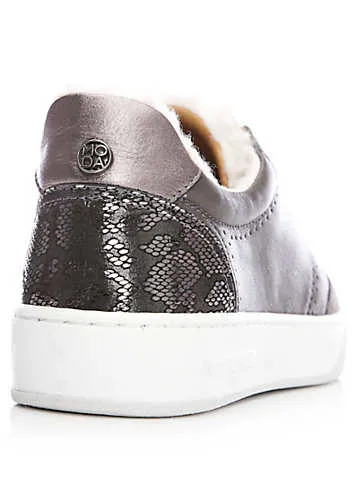 Agitha Grey Pewter Shearling Trim Trainers by Moda In Pelle | Look Again