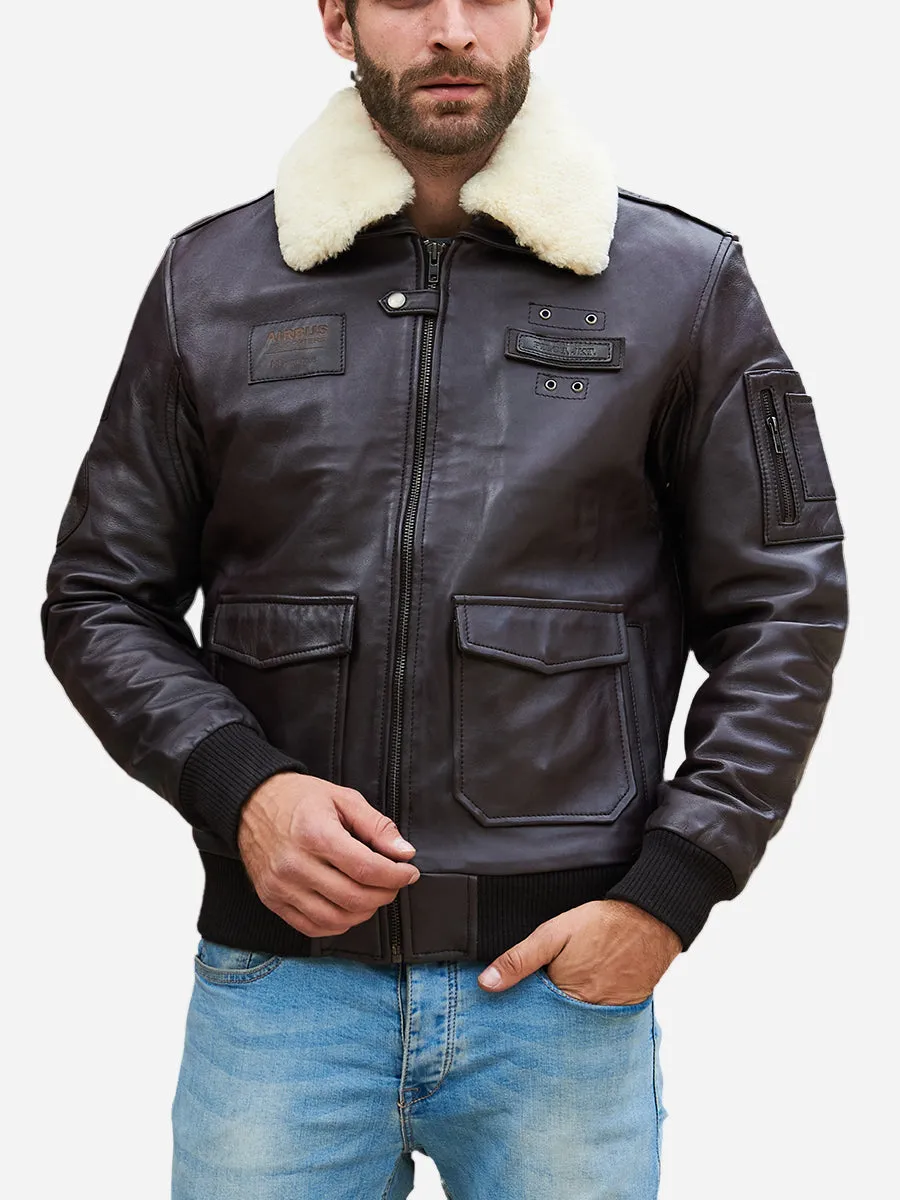 Air Bus Pilot Brown Leather Bomber Jacket