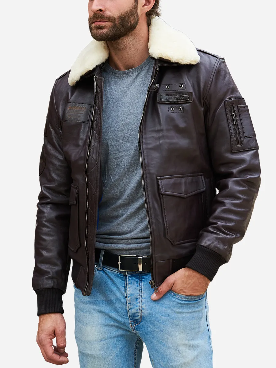 Air Bus Pilot Brown Leather Bomber Jacket