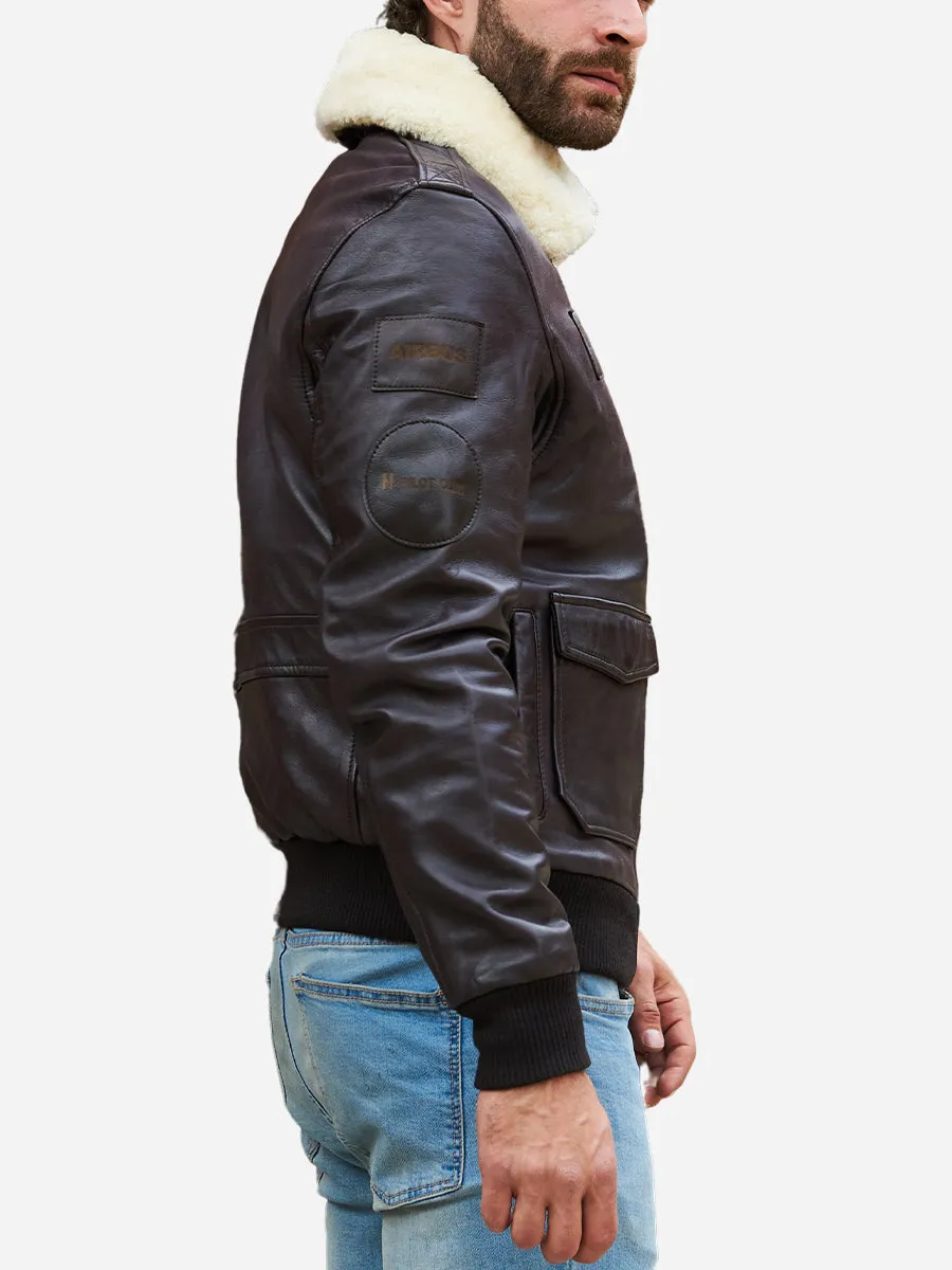 Air Bus Pilot Brown Leather Bomber Jacket