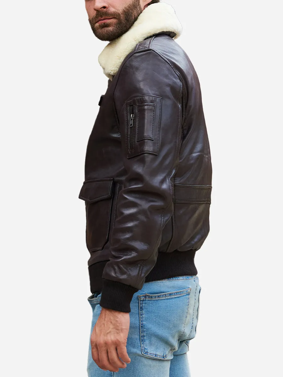 Air Bus Pilot Brown Leather Bomber Jacket