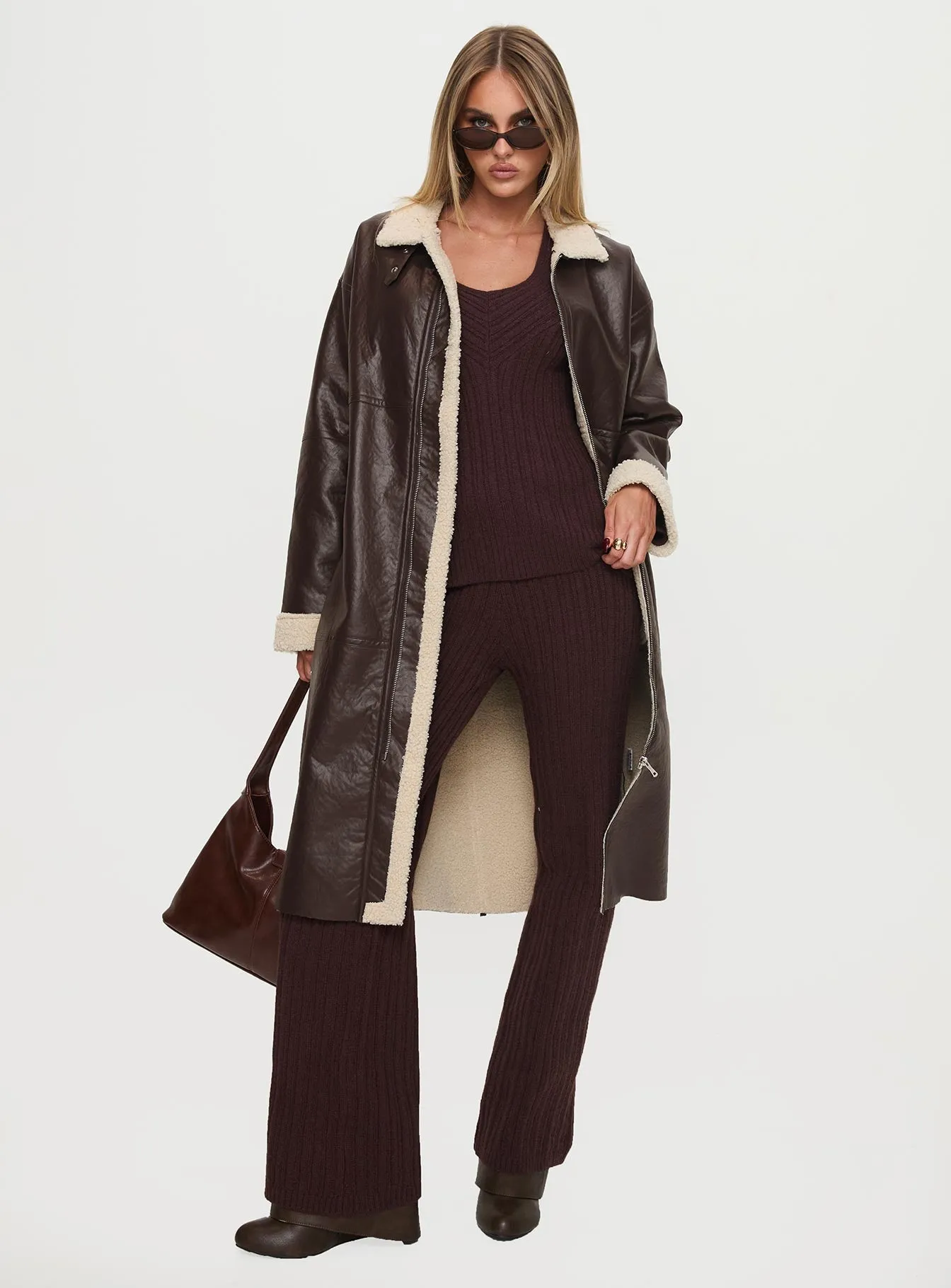 Ammelia Shearling Long-line Jacket Brown