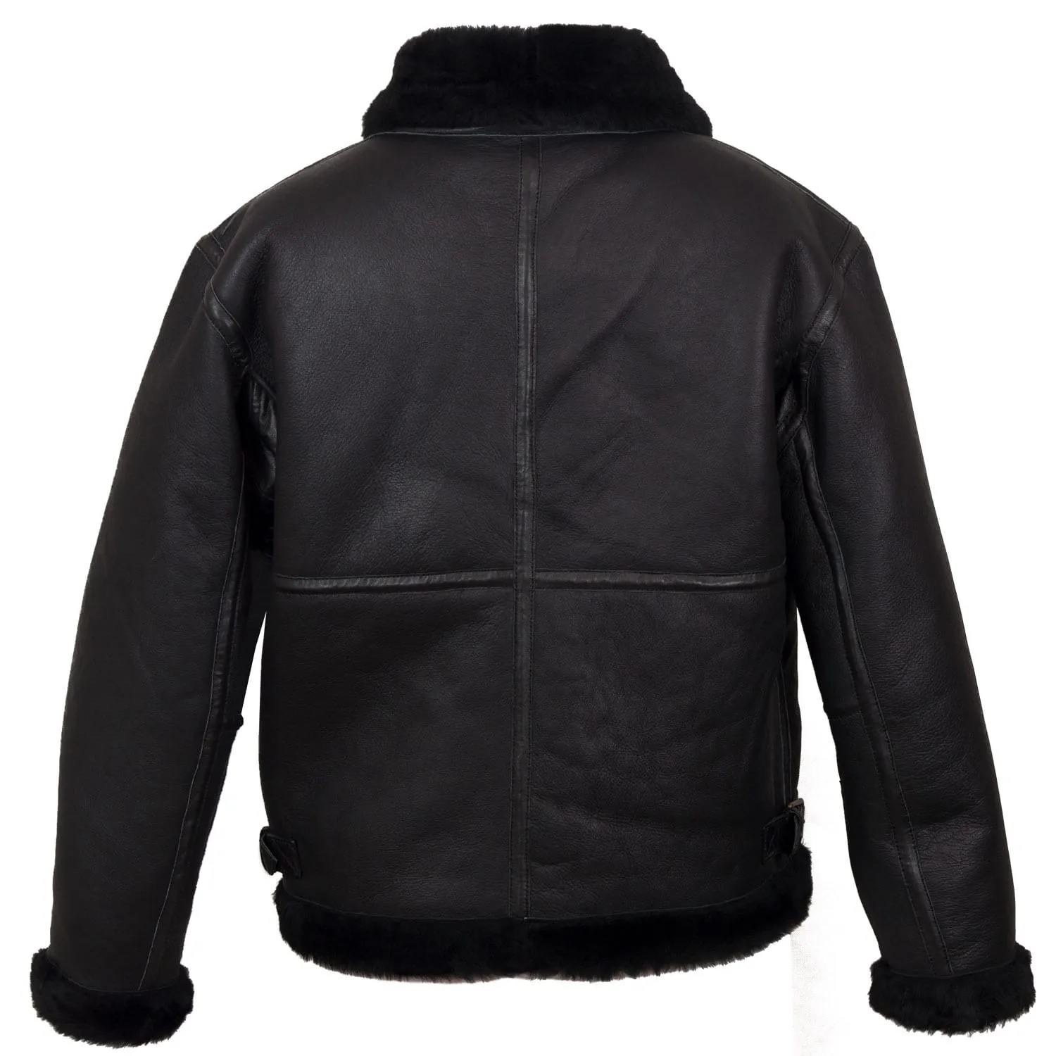 B5: Men's Black Shearling Sheepskin Flying Jacket