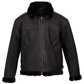 B5: Men's Black Shearling Sheepskin Flying Jacket