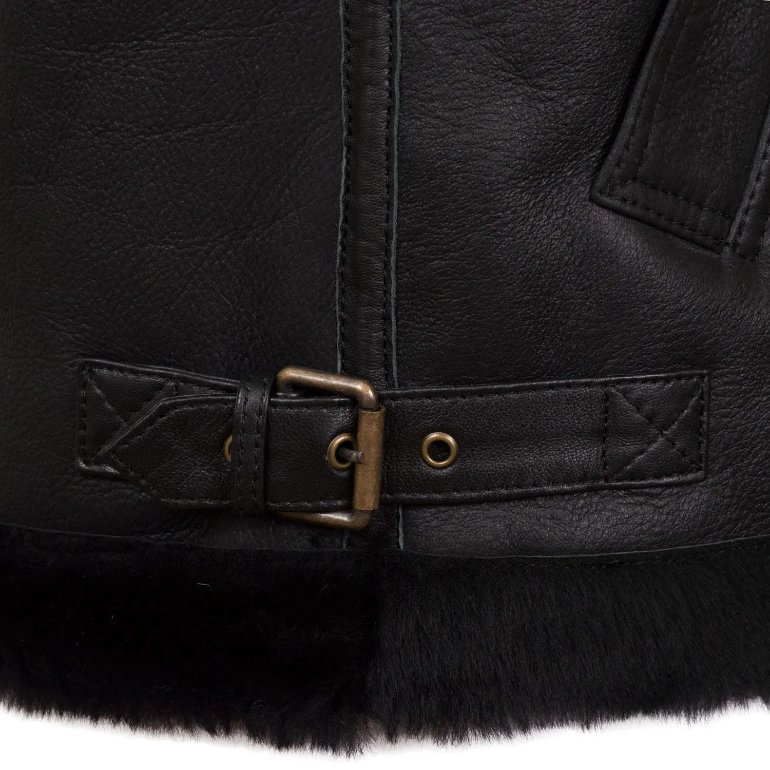 B5: Men's Black Shearling Sheepskin Flying Jacket