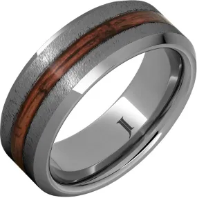 Barrel Aged Rugged Tungsten Ring with Cabernet Wood Inlay and Grain Finish