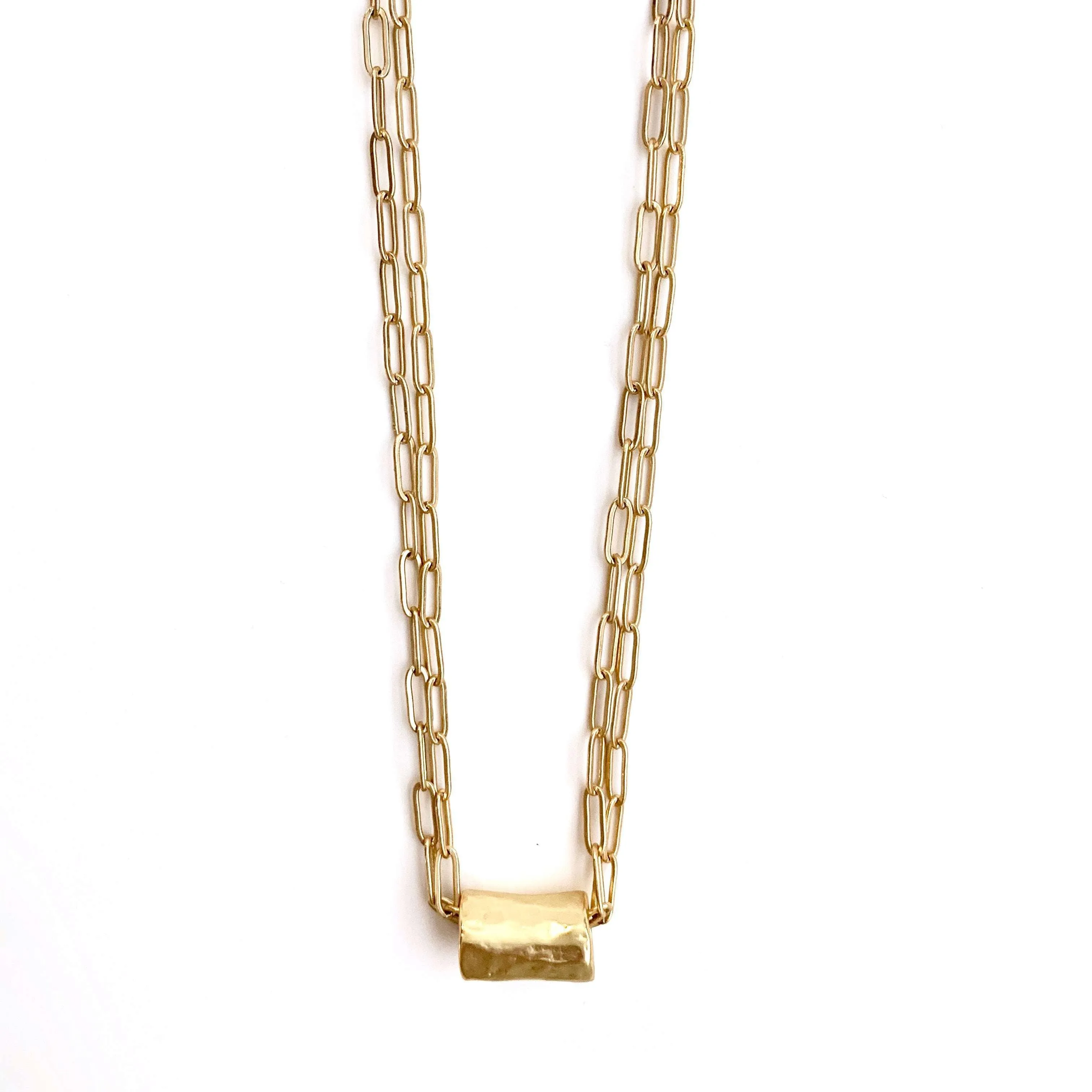 Barrel on Double Gold Paperclip Necklace