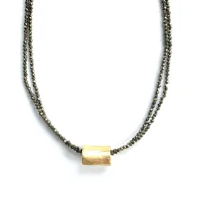 Barrel on Double Pyrite Beaded Necklace