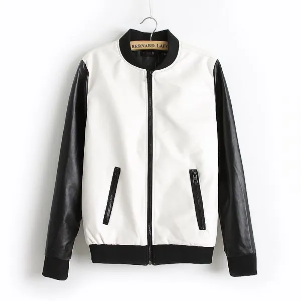 Baseball Style Leather Jacket for women with front pockets