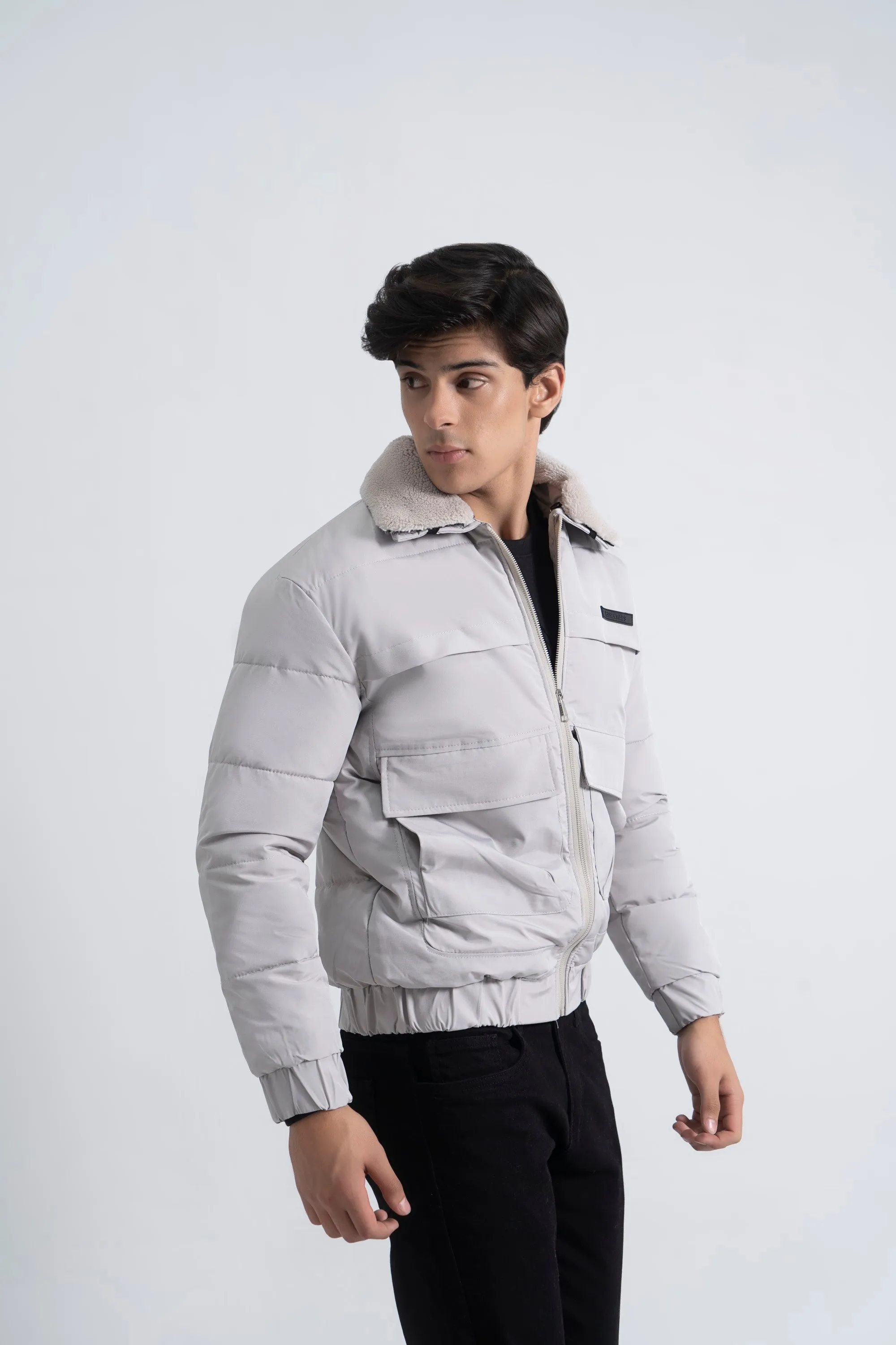 Beige Technical Fabric Bomber Jacket