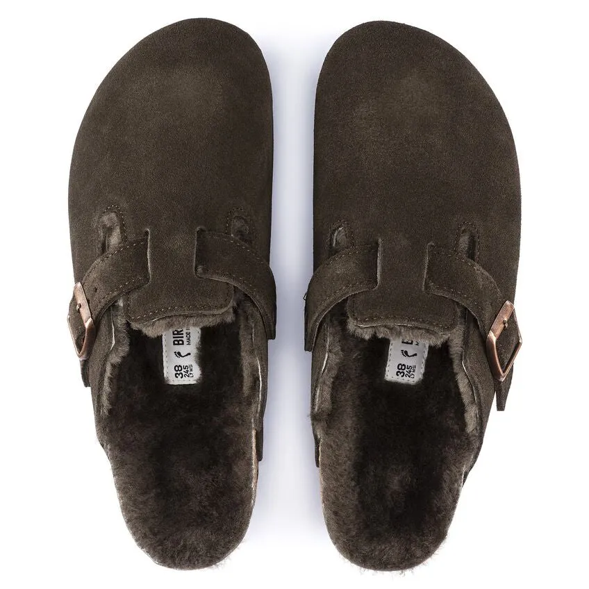 BIRKENSTOCK | SANDALIAS MUJER | BOSTON SHEARLING SUEDE LEATHER/FUR MOCHA | NEGRO