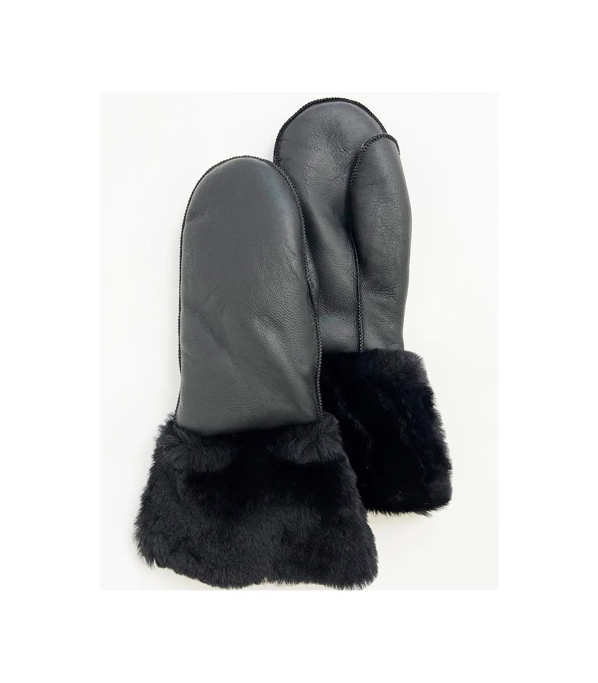 Black Nappa Leather Shearling Gauntlet Mitten at FurHatWorld.com