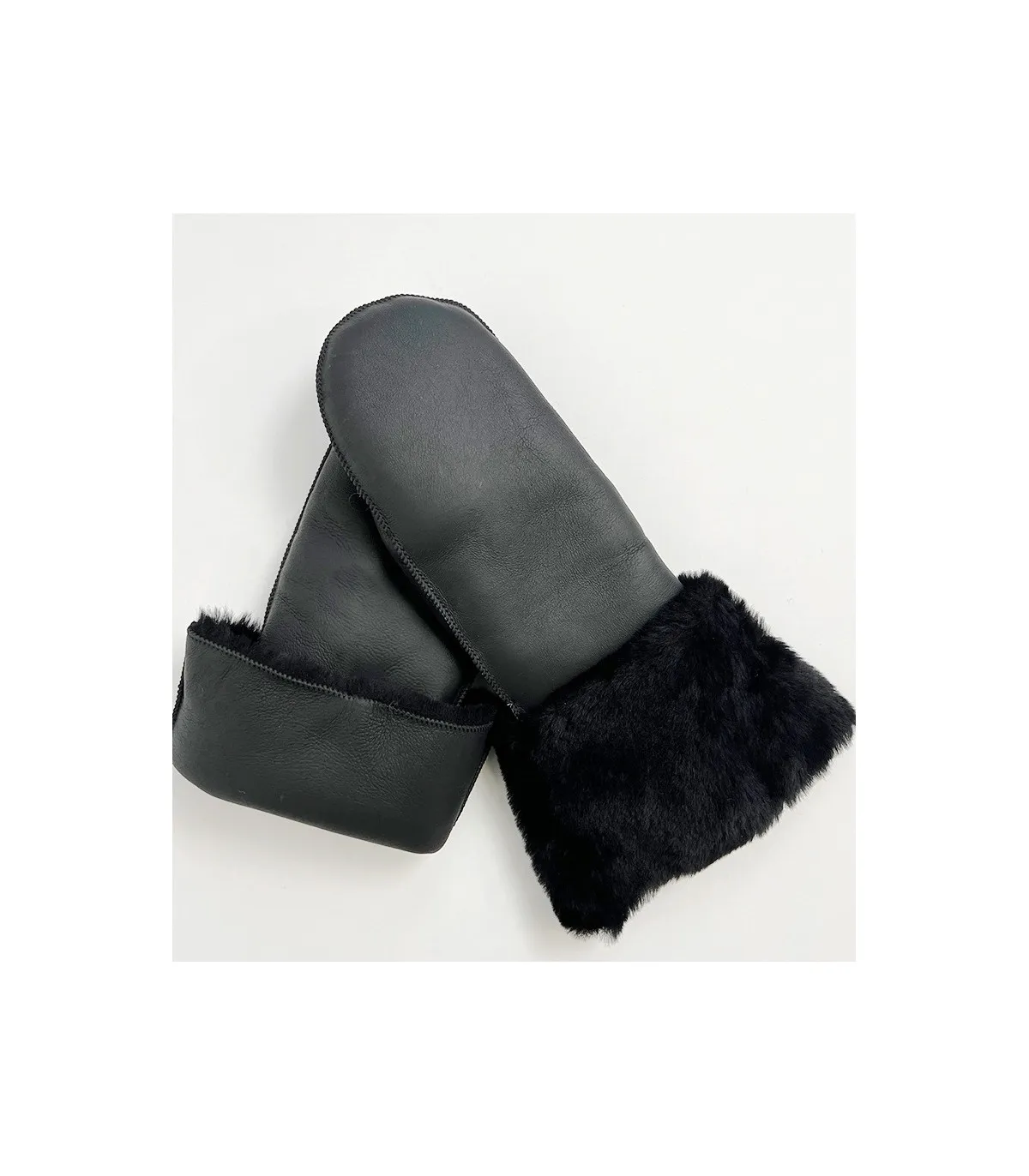 Black Nappa Leather Shearling Gauntlet Mitten at FurHatWorld.com