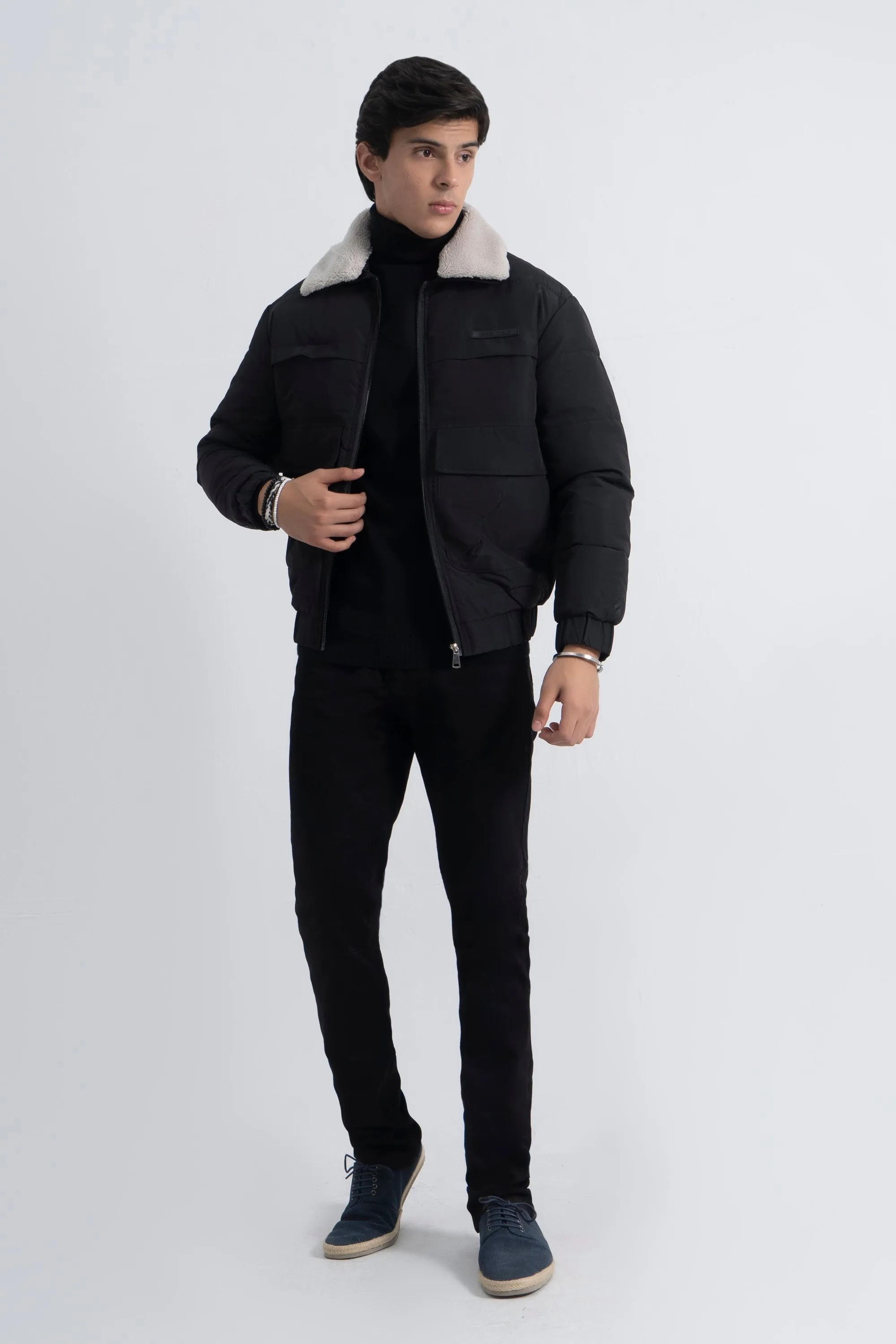 Black Technical Fabric Bomber Jacket