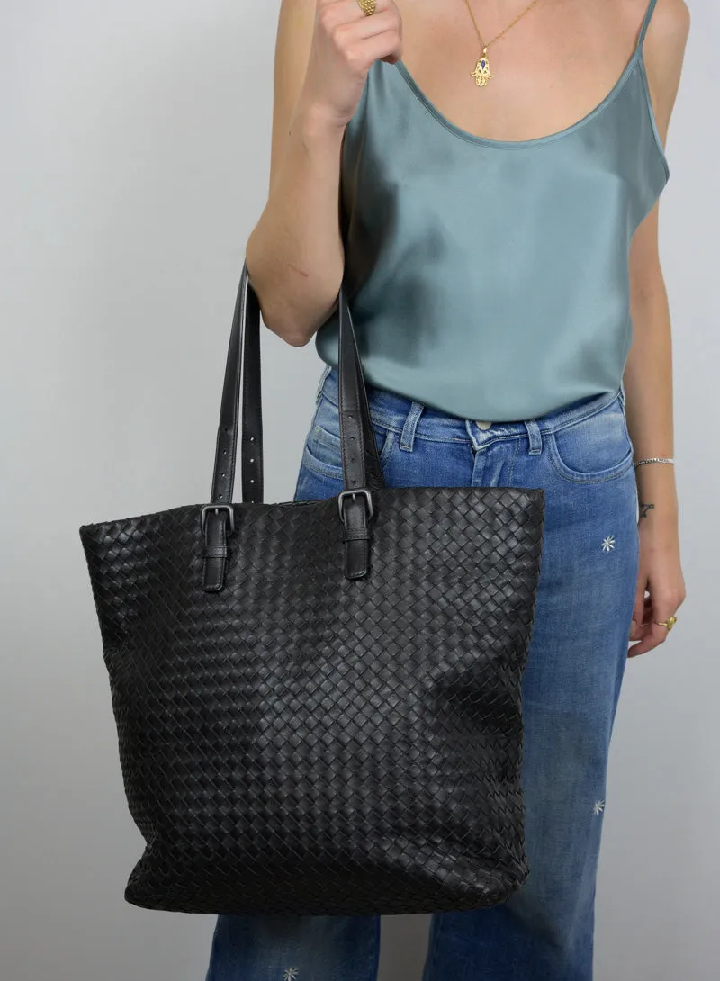 Bottega Veneta Shopper in pelle intrecciata testa di moro