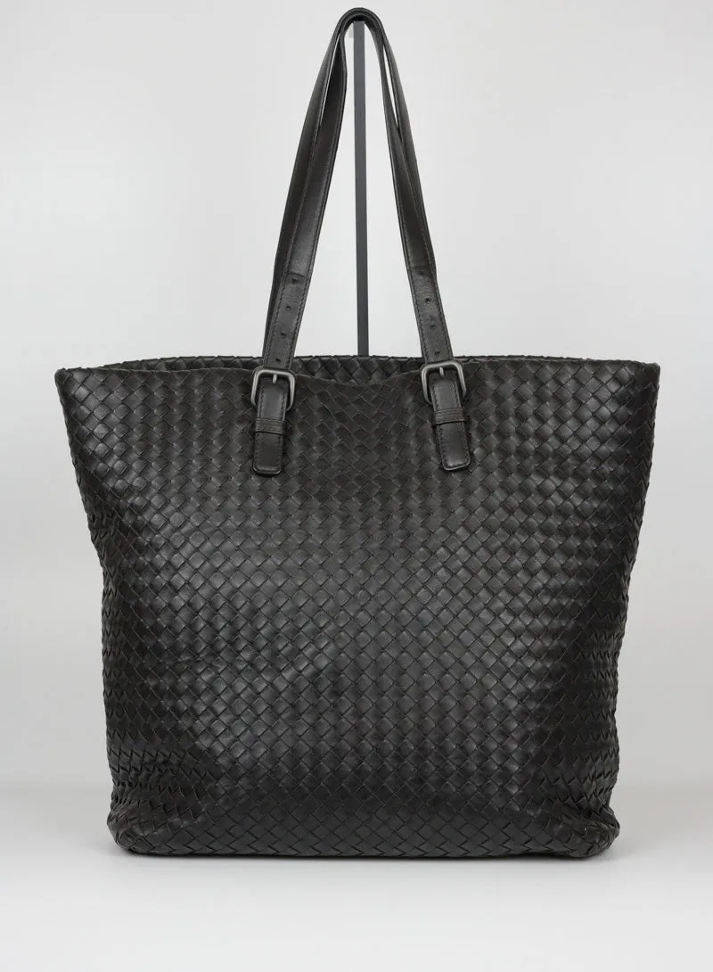 Bottega Veneta Shopper in pelle intrecciata testa di moro