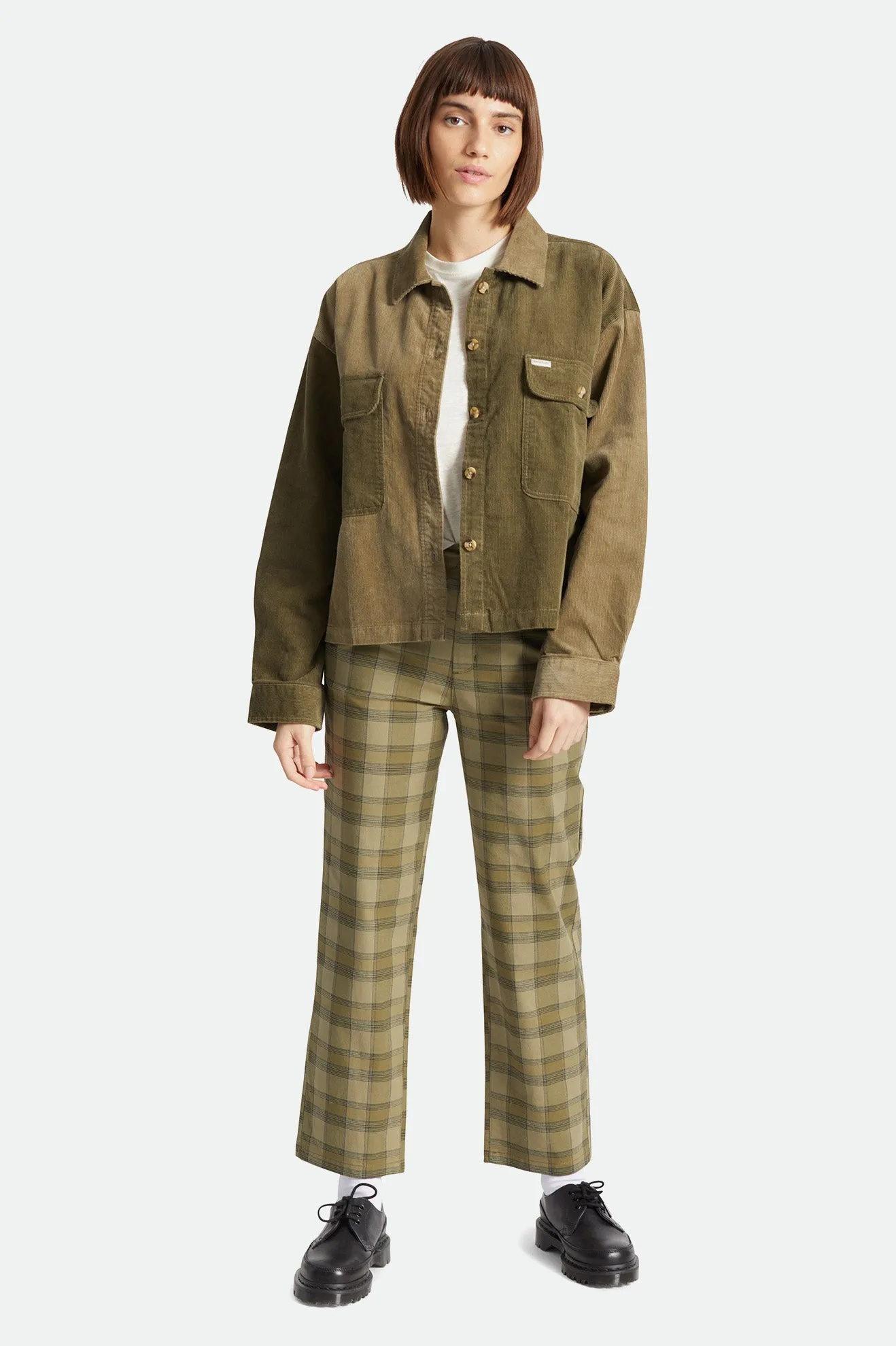 Bowery Women's Corduroy L/S Flannel - Mermaid/Military Olive