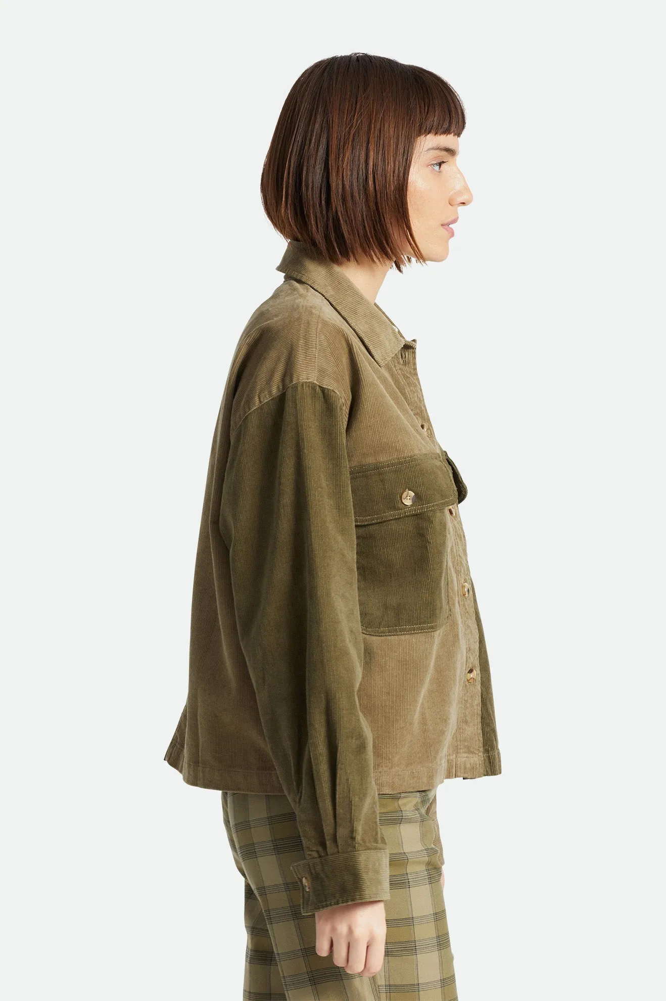 Bowery Women's Corduroy L/S Flannel - Mermaid/Military Olive