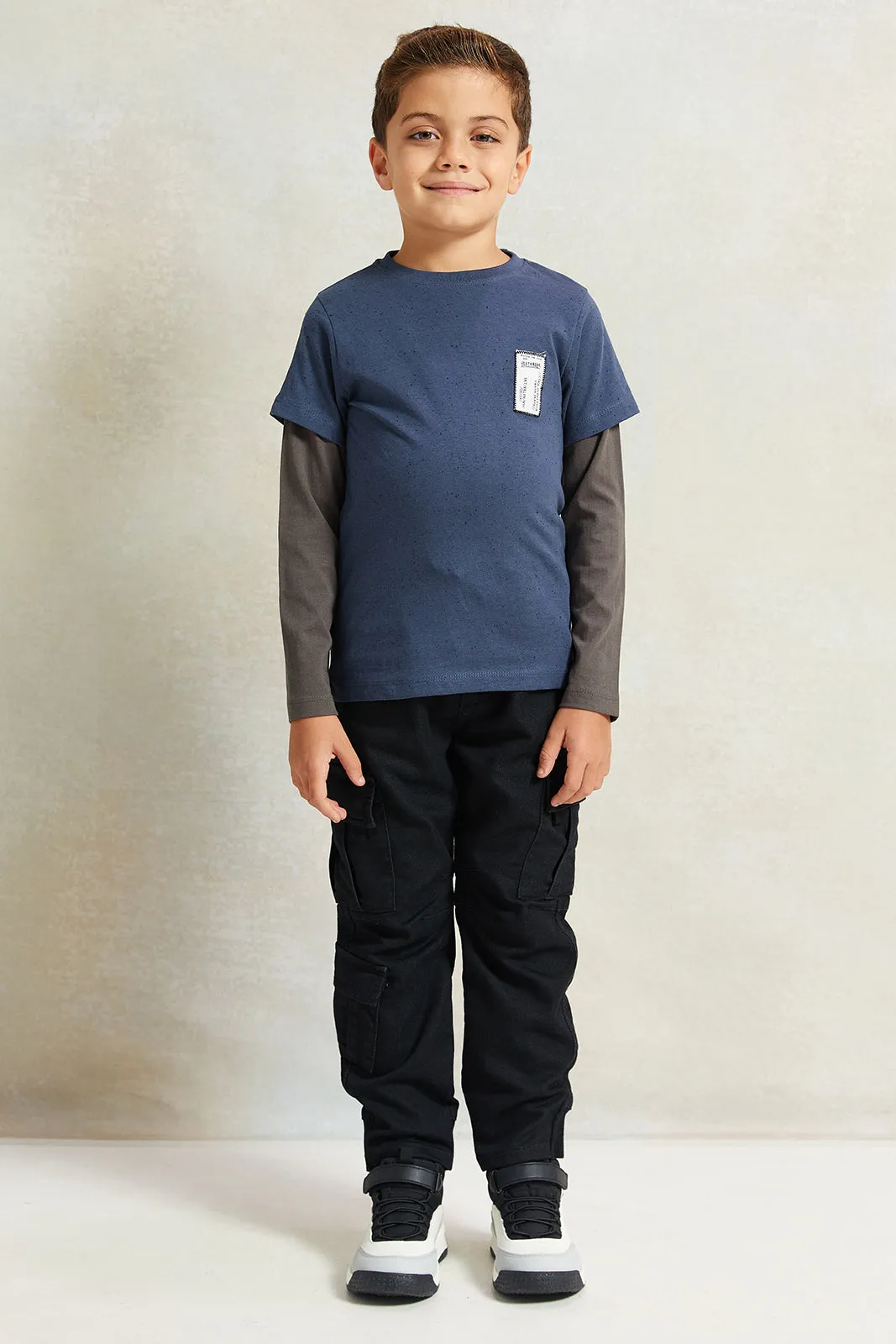 Boys Blue Solid Long Sleeve Doctor T-Shirt