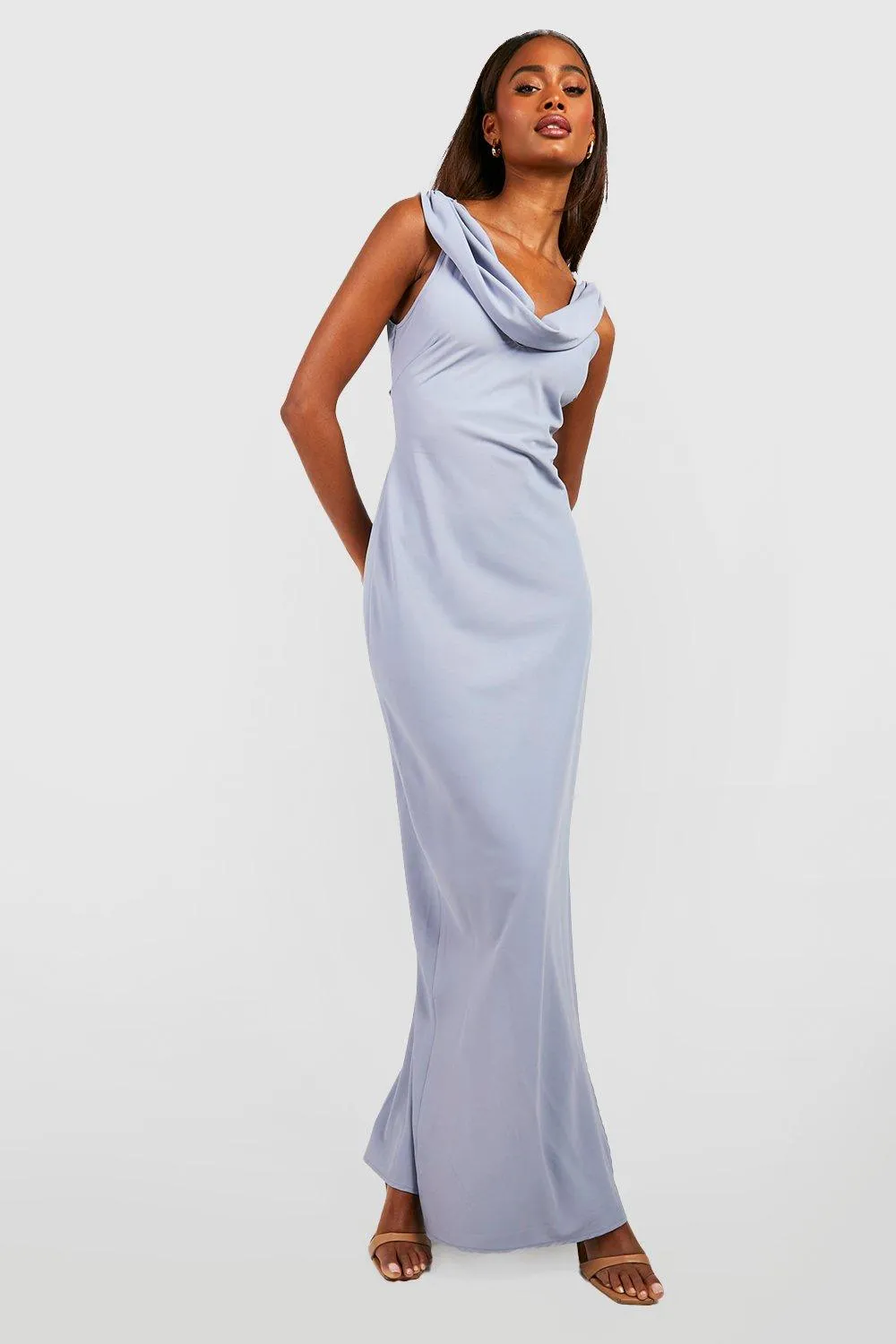 Bridesmaid Cowl Neck Strappy Back Maxi Dress