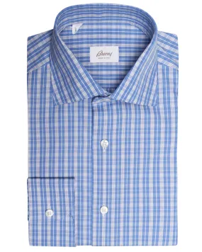 Bright Blue and Grey Plaid Dress Shirt