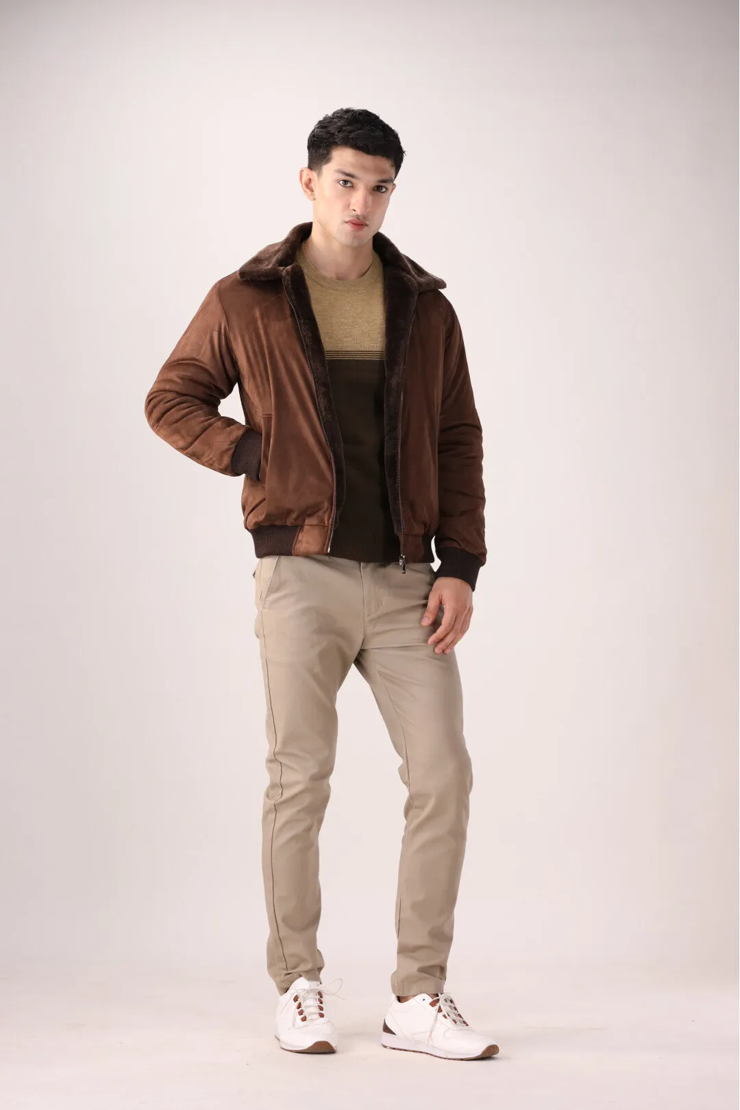 Brown Suede Bomber Jacket