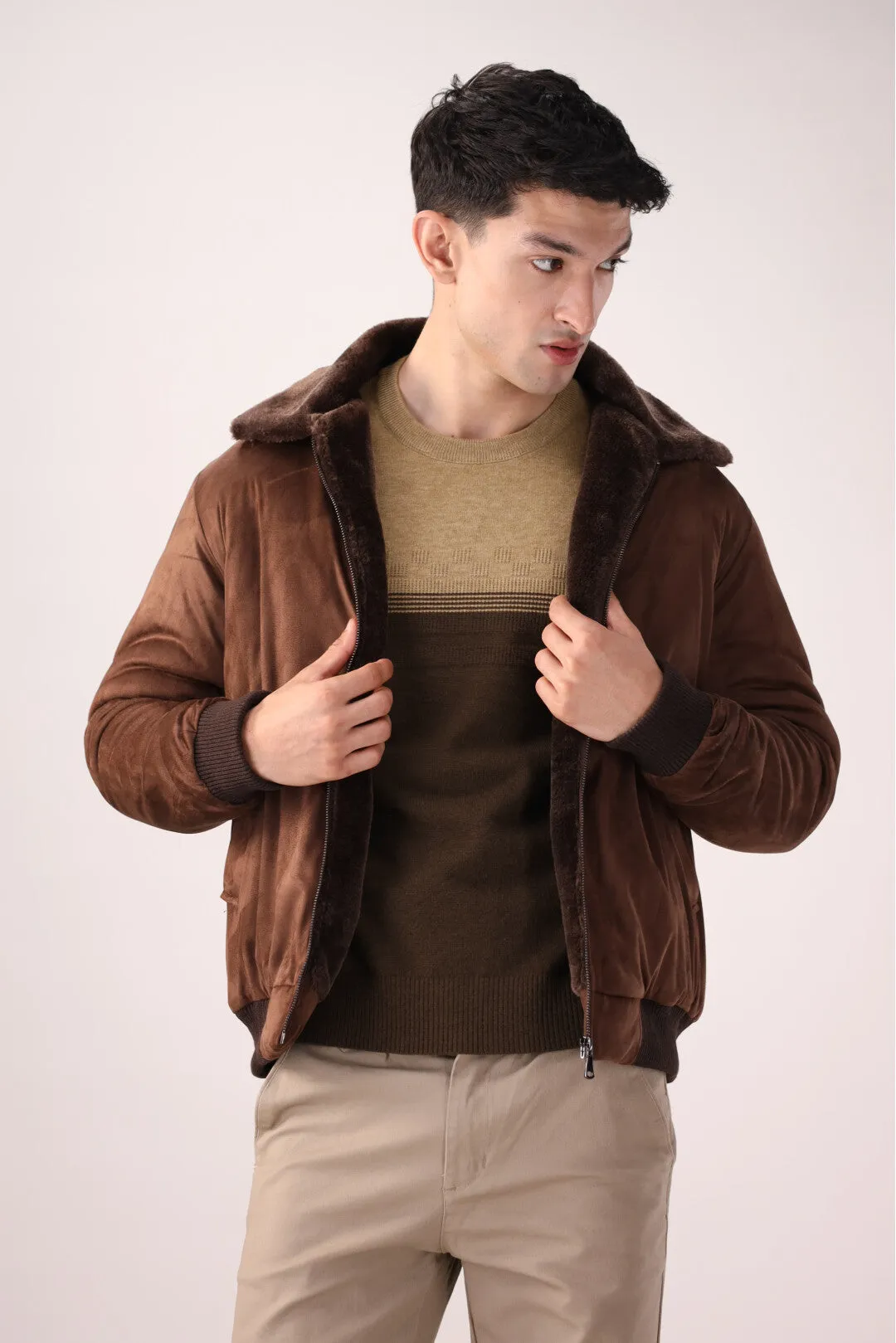 Brown Suede Bomber Jacket