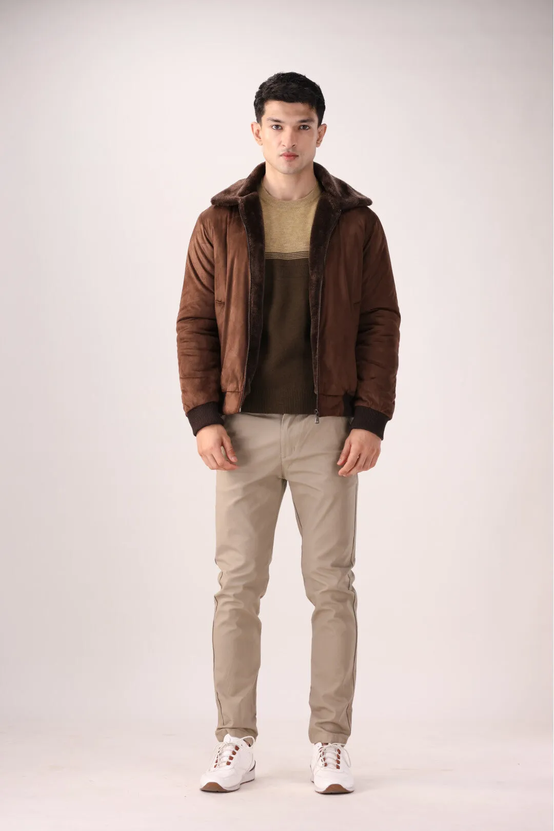 Brown Suede Bomber Jacket