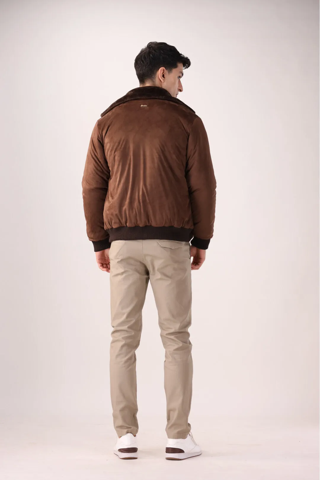 Brown Suede Bomber Jacket