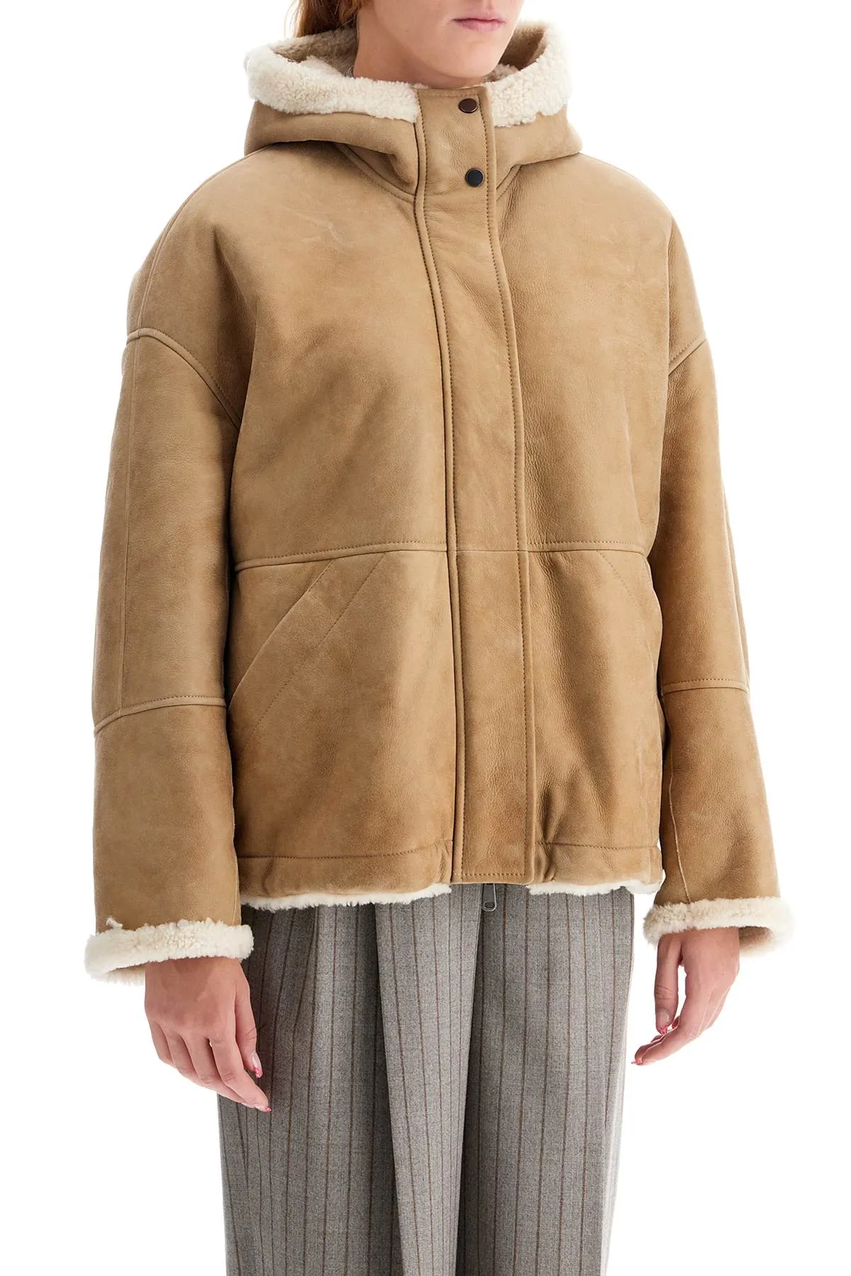 Brunello Cucinelli Reversible Shearling Jacket   Beige