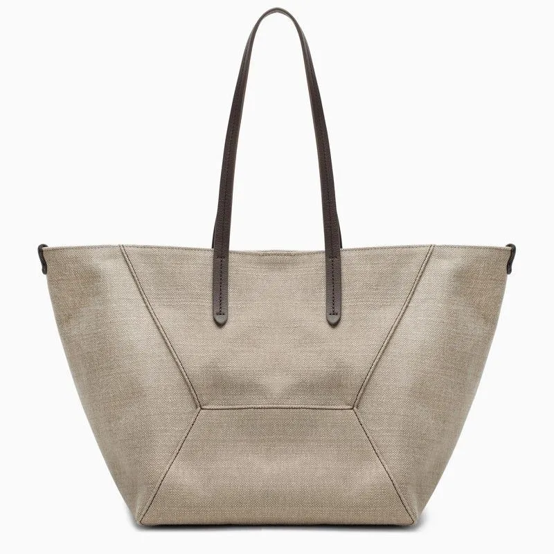 BRUNELLO CUCINELLI Rope-Coloured Cotton-Linen Canvas Shopper Handbag for Women