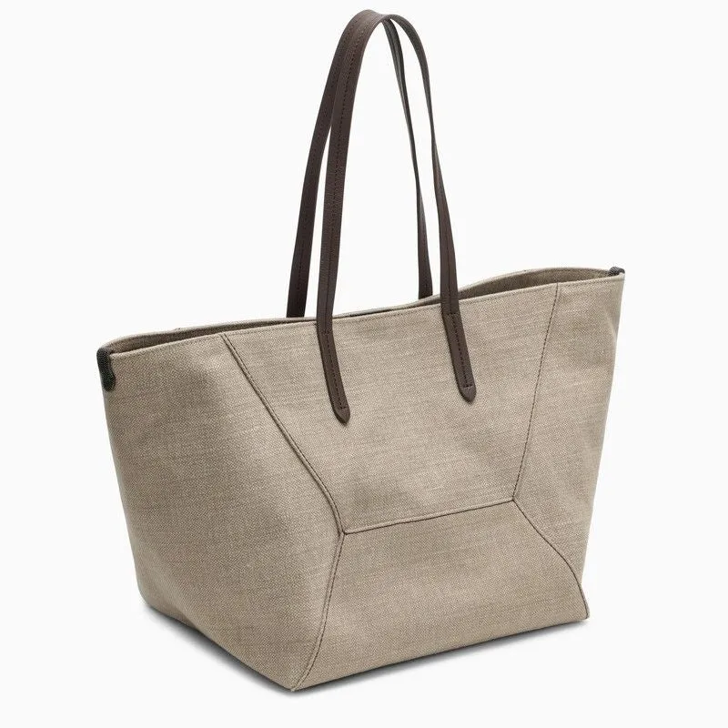 BRUNELLO CUCINELLI Rope-Coloured Cotton-Linen Canvas Shopper Handbag for Women