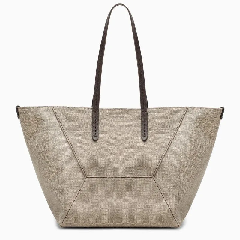 BRUNELLO CUCINELLI Rope-Coloured Cotton-Linen Canvas Shopper Handbag for Women