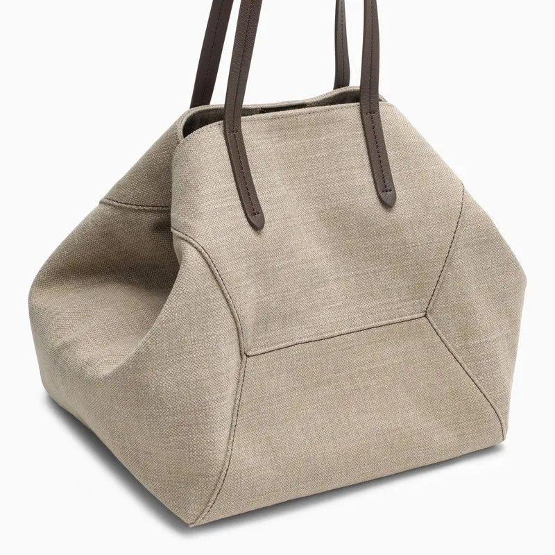 BRUNELLO CUCINELLI Rope-Coloured Cotton-Linen Canvas Shopper Handbag for Women