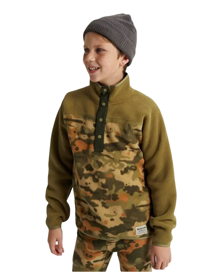 Burton Kid's Spark Fleece Anorak Martini / Kelp Camo 2023 |Kid's Hoodies/Pullovers | Snow Skiers Warehouse