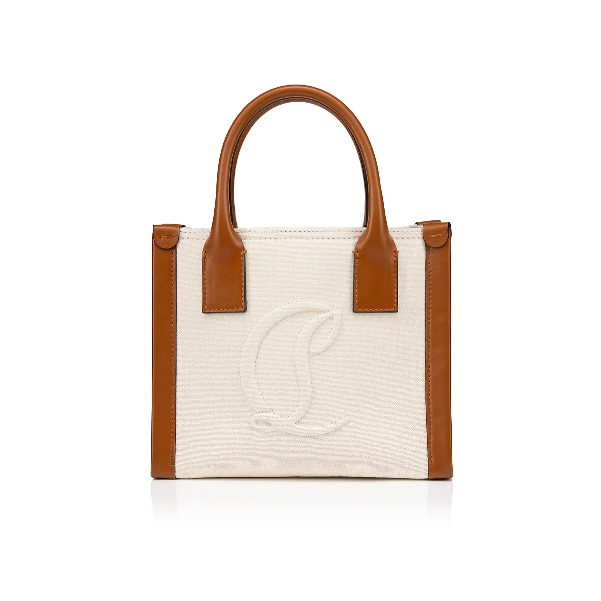 By My Side mini Tote bag - Cotton and calf leather - Natural