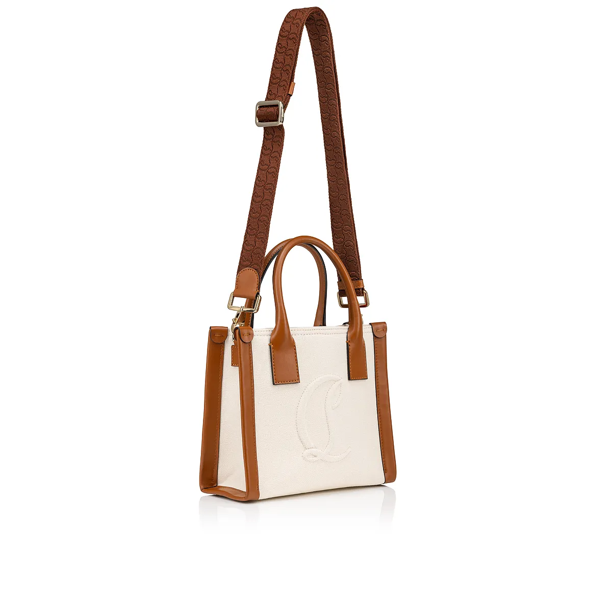 By My Side mini Tote bag - Cotton and calf leather - Natural