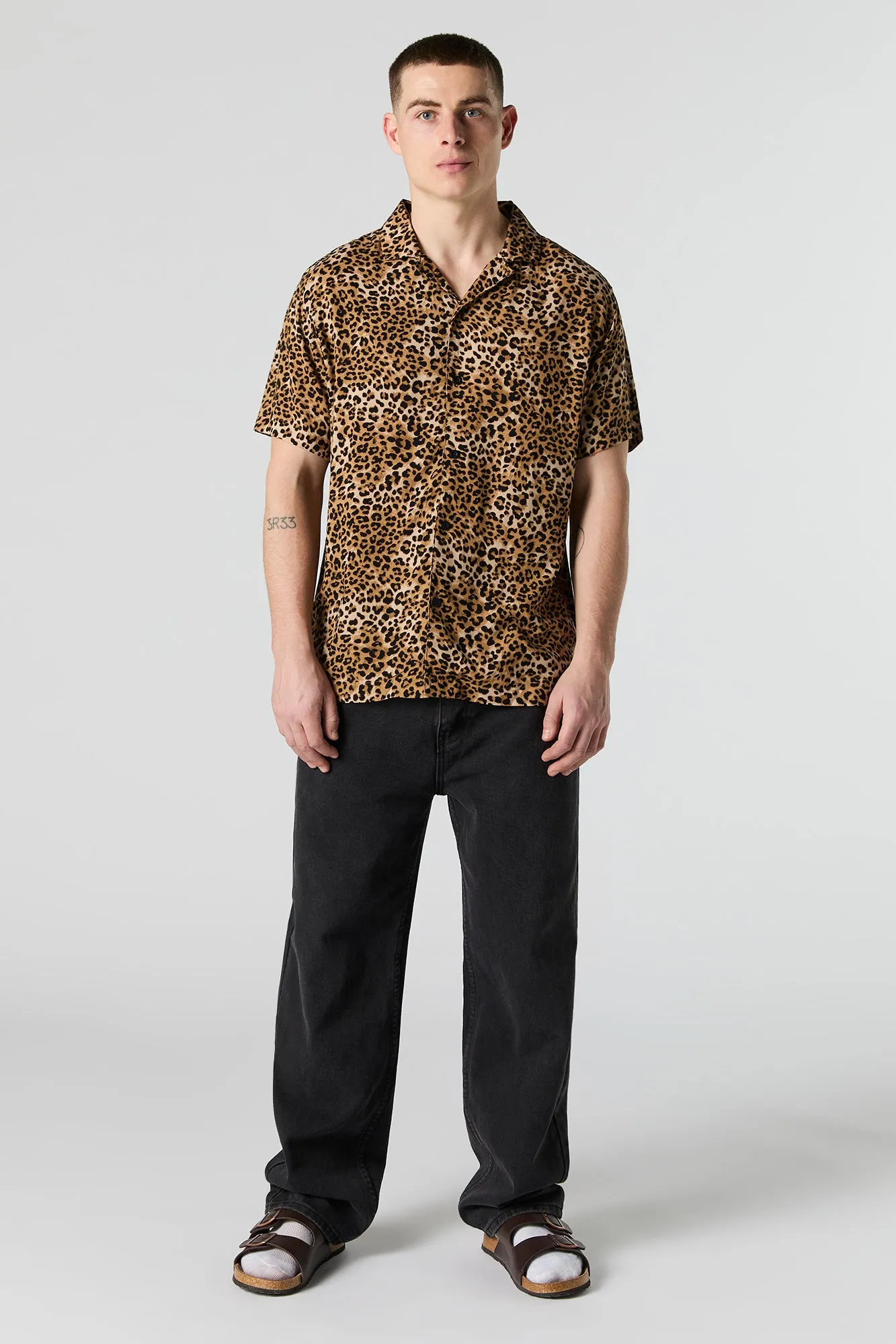 Cheetah Print Button-Up Short Sleeve Top