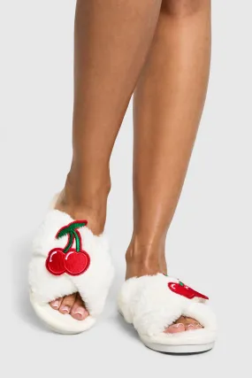 Cherry Applique Fluffy Slippers