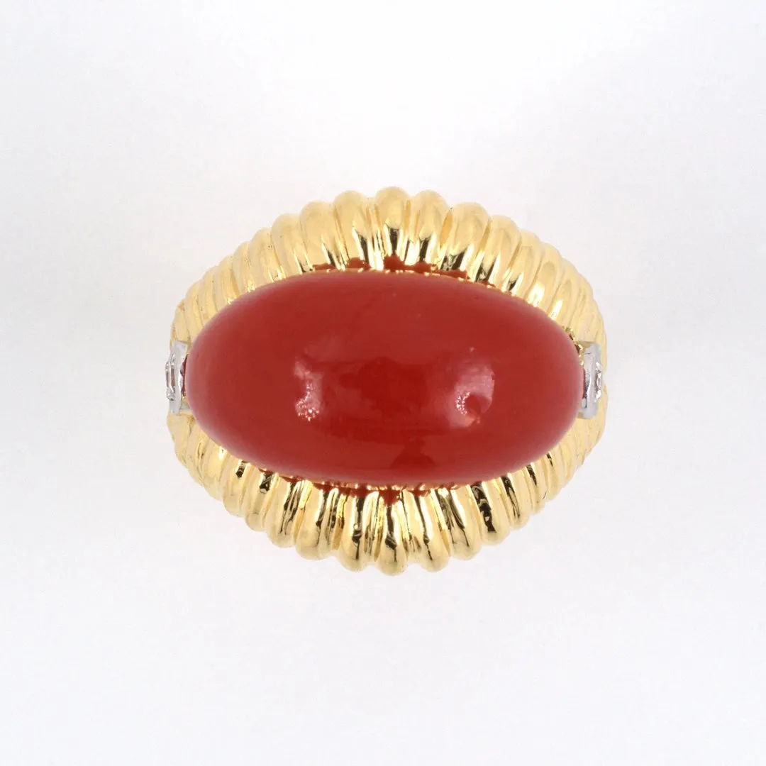 Coral & Diamond Corrugated Saddle Ring