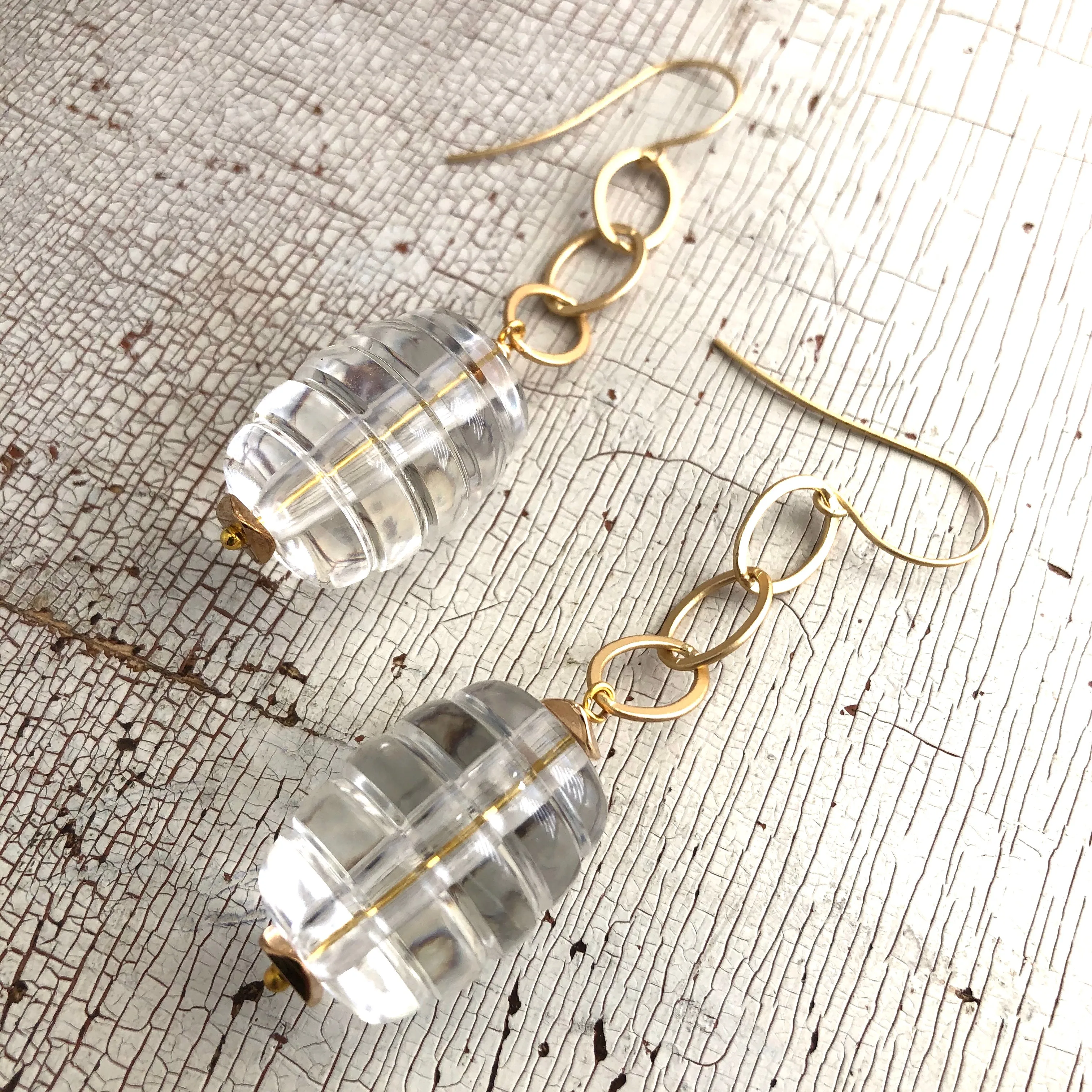 Crystal Clear Barrel Bee Hive Drop Statement Earrings