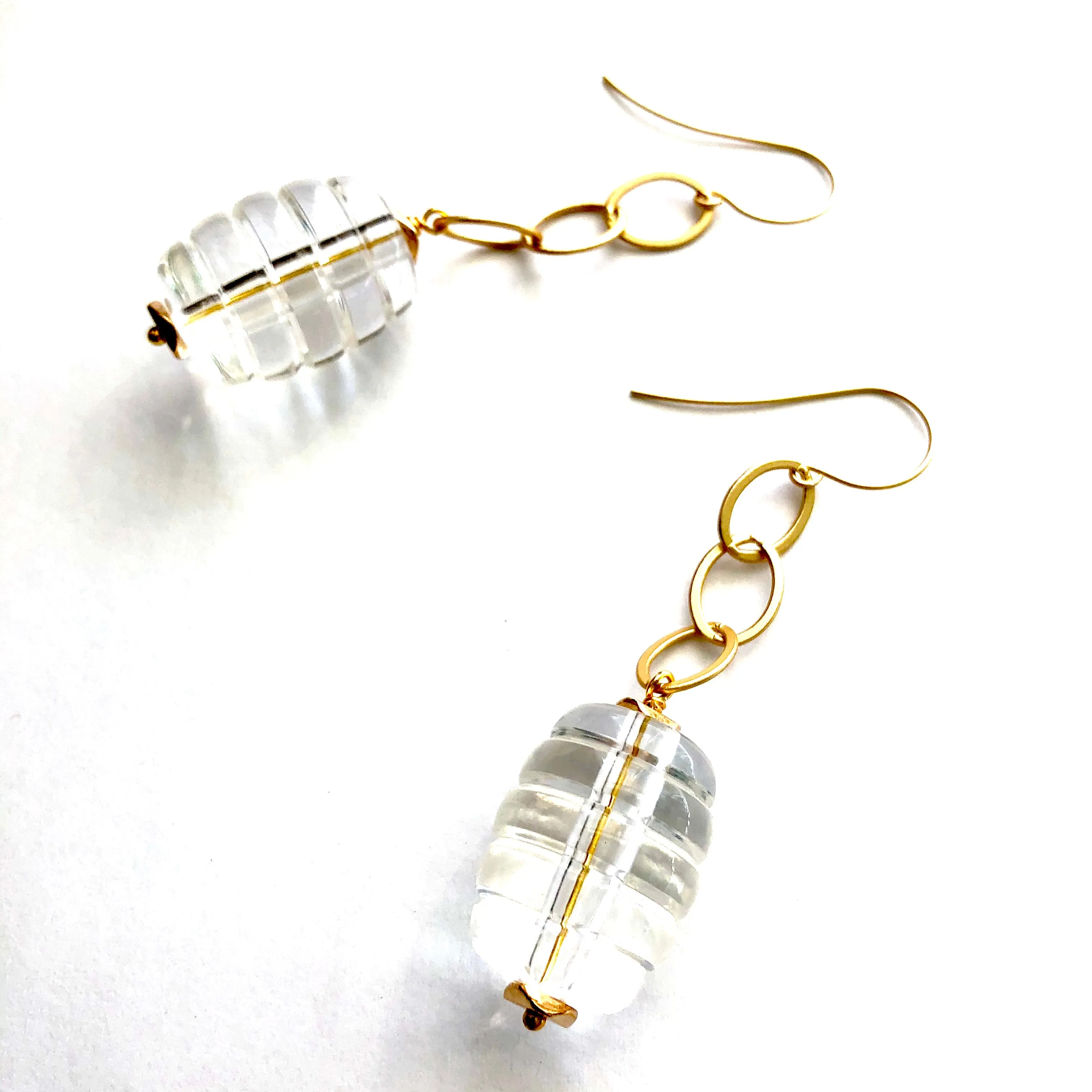 Crystal Clear Barrel Bee Hive Drop Statement Earrings