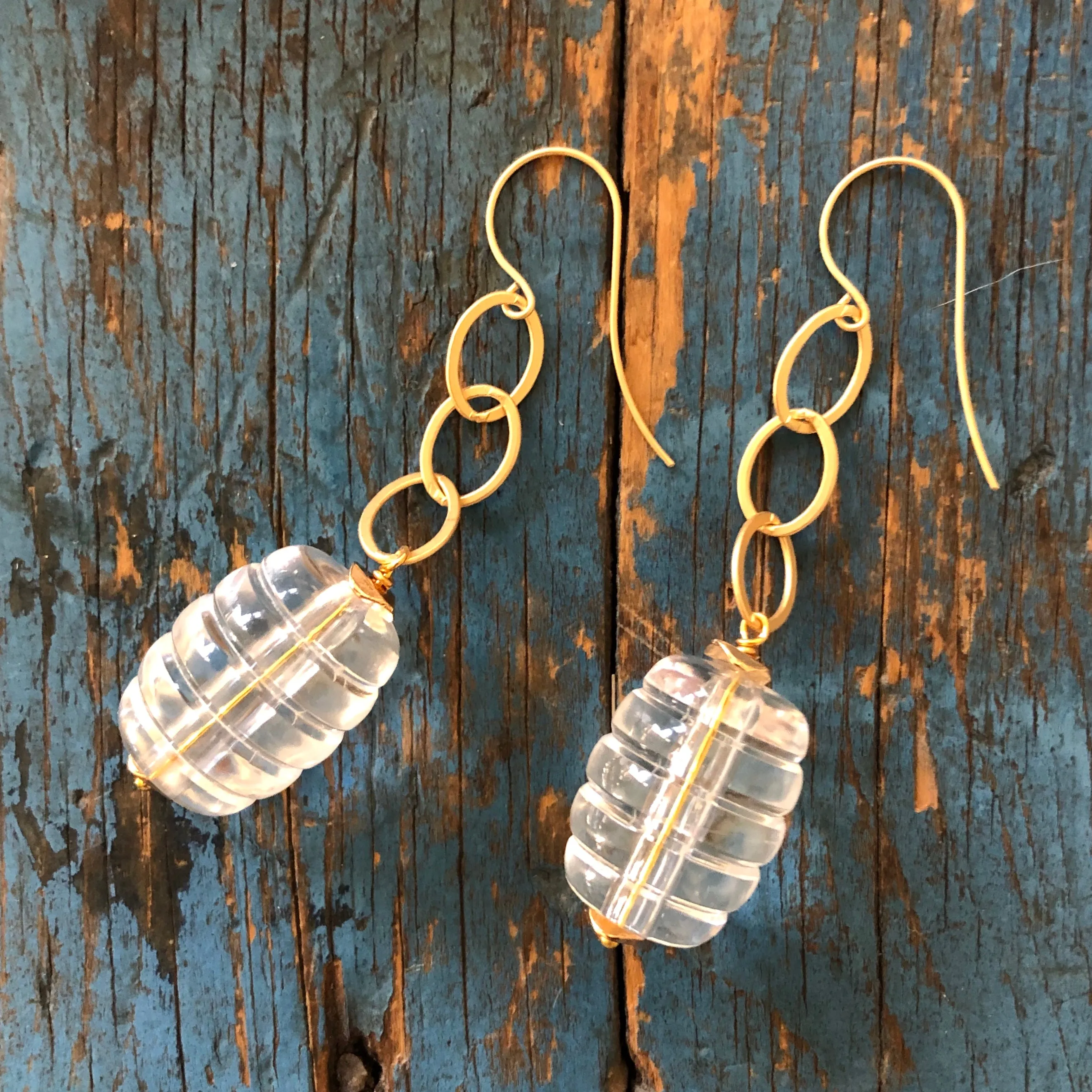 Crystal Clear Barrel Bee Hive Drop Statement Earrings