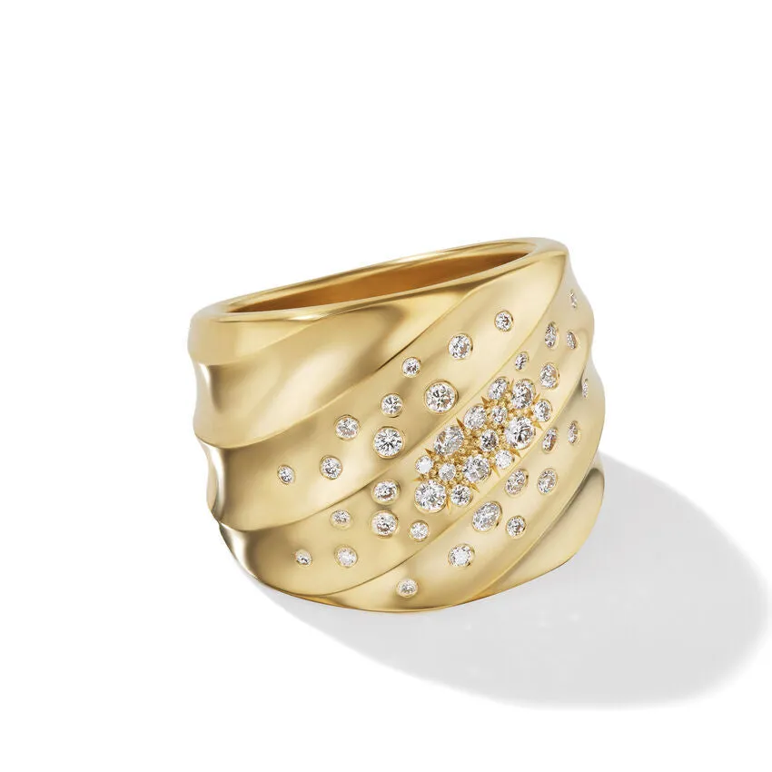 David Yurman Cable Edge Saddle Ring in Recycled 18K Yellow Gold with Pave Diamonds