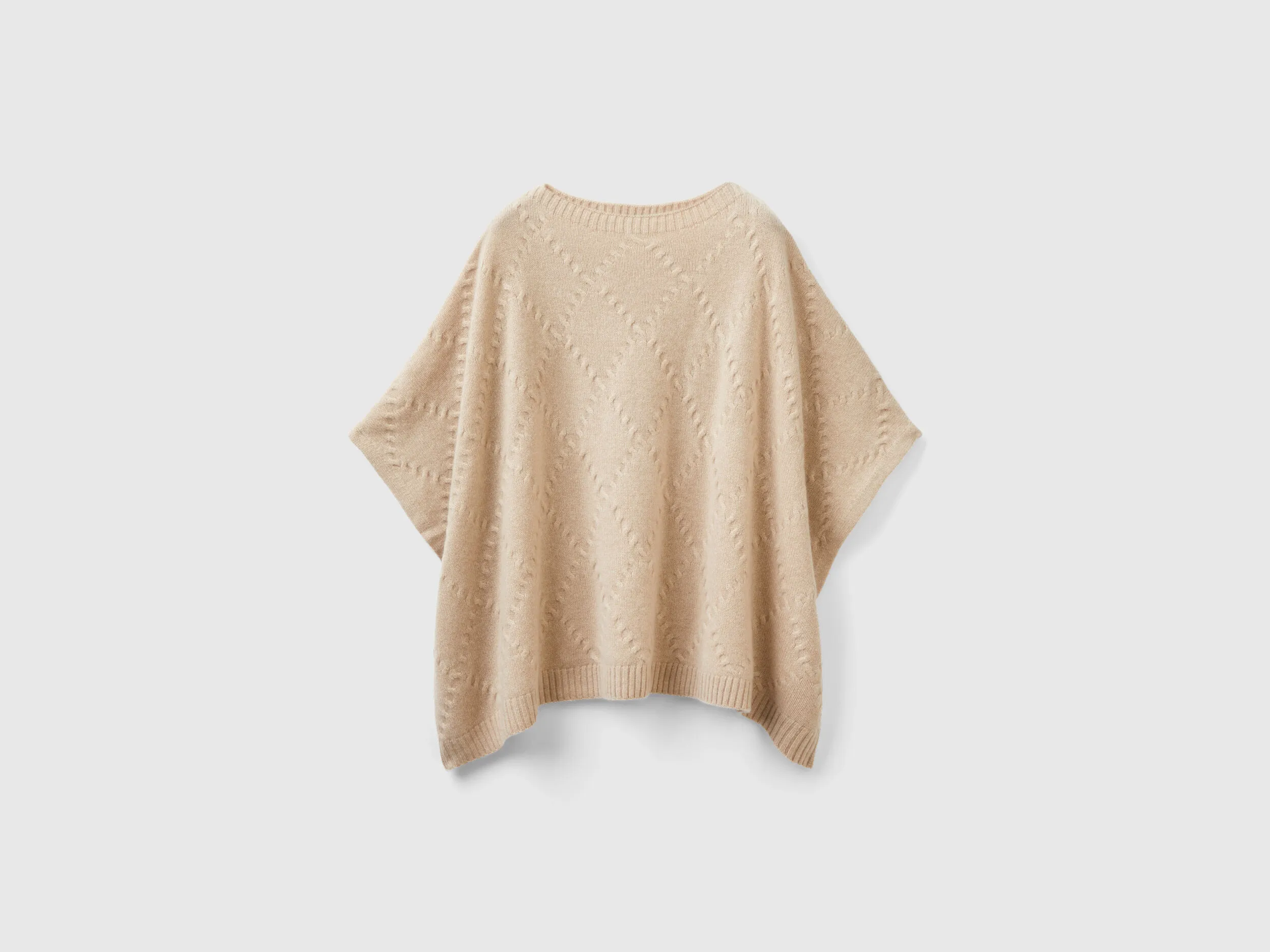 Diamond cape in pure cashmere - Beige | Benetton