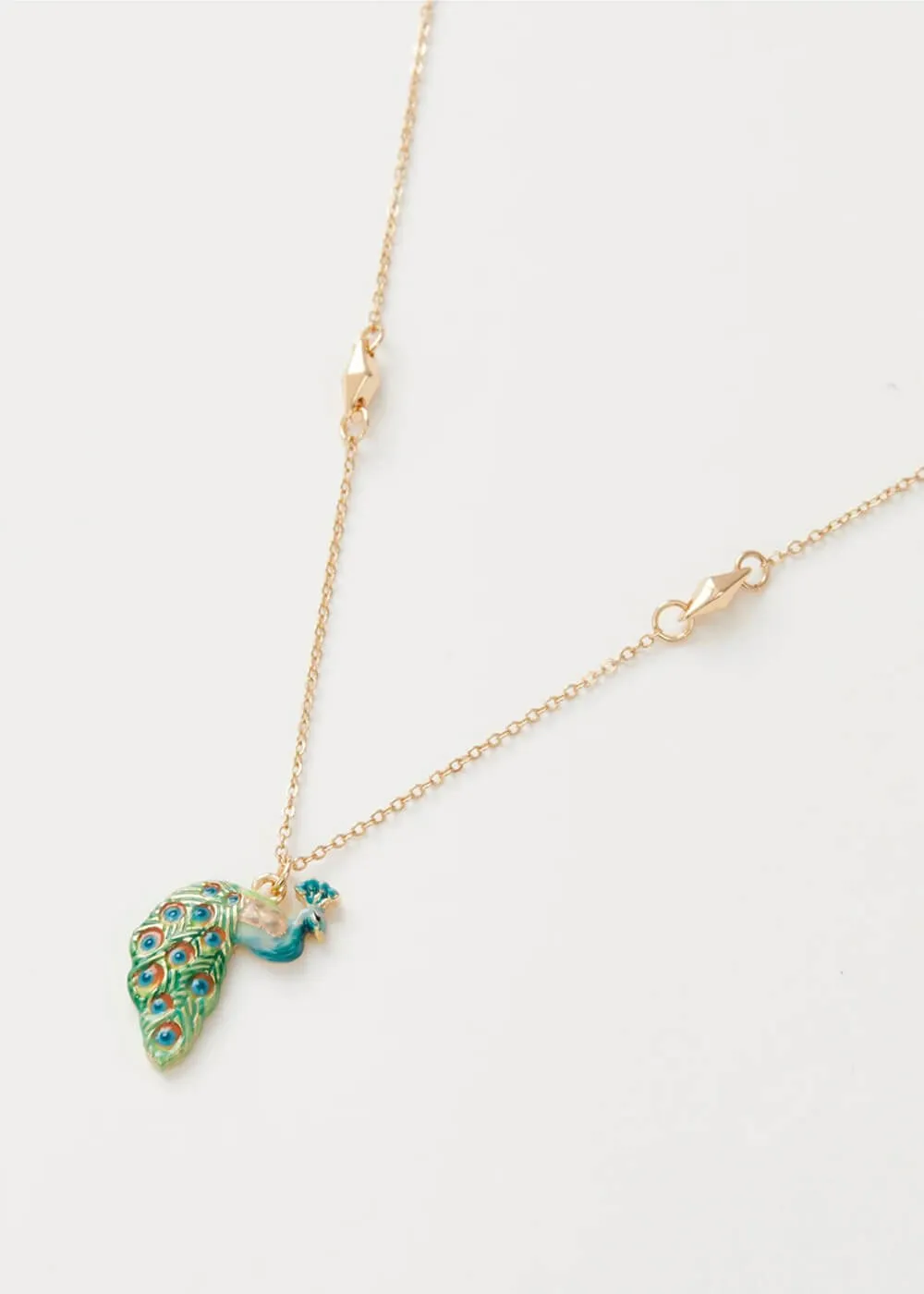 Fable England Peacock Enamel Necklace Blue