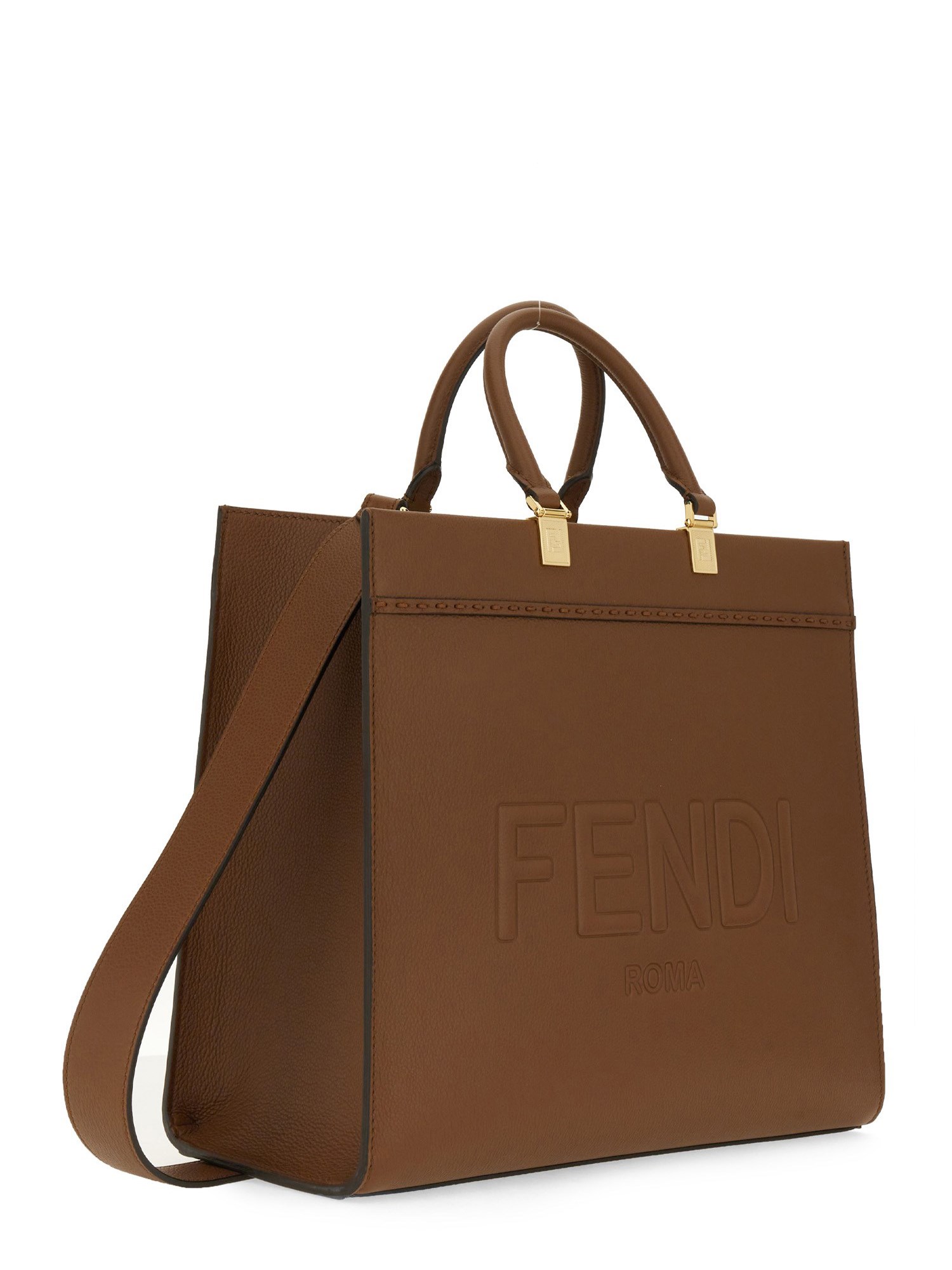 FENDI    SUNSHINE MEDIUM LEATHER SHOPPER BAG WITH LOGO PRINT